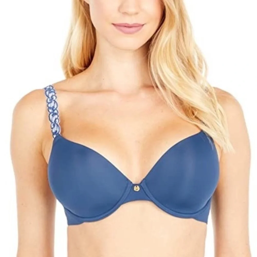 Natori Pure Luxe Plunge T-Shirt Blue Bra 34D ($74) - Picture 1 of 6